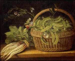 Still life with basket, peas and turnips, 18th Century, by anonymous French artist
